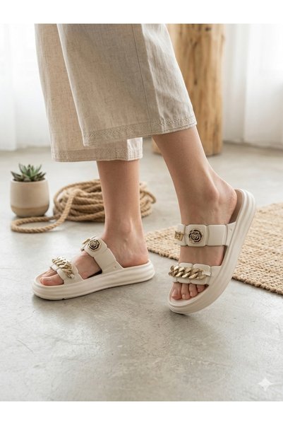 Babetty Gold Chain Detailed Orthopedic Daily Women's Slippers