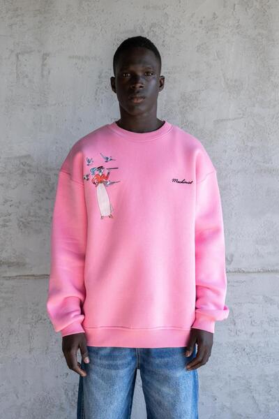 Machinist Мъжки розов суичър с бродирана фигура