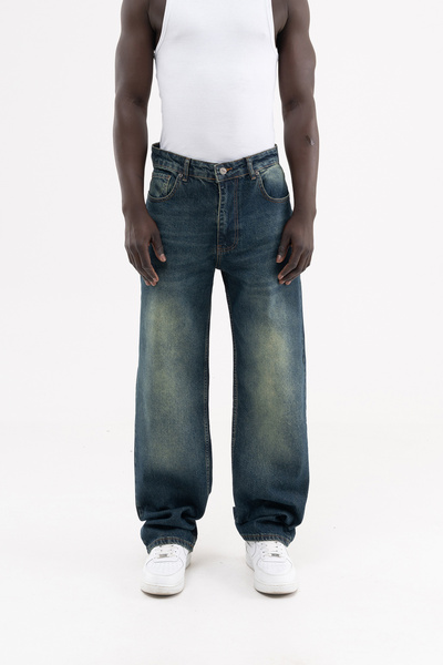 Machinist Men's Effected Velvet Baggy Jean Trousers Blue