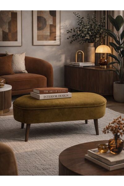 WEBPANYA Retro Gürgen Ceviz Renk Ahşap Ayaklı Geniş Oturum Alanlı Özel Tasarı...