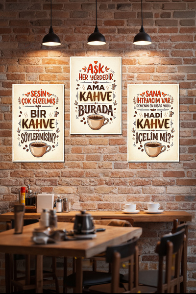 HAYAL ODASI STORE 3'lü Retro Kahve Tablo Seti - Mutfak ve Cafe Duvar Dekorasy...