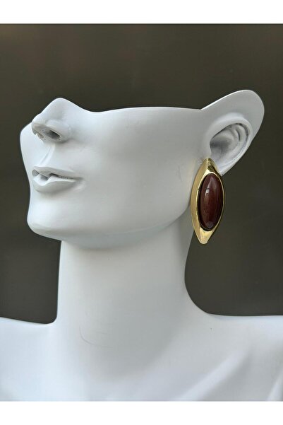 Cadera Jewelry أقراط حجرية بيضاوية بإطار ذهبي