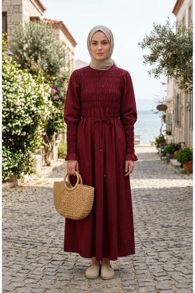 sefamerve Φόρεμα Τεσεττούρ με Λεπτομέρεια Gipe 71272-04 Βουργουνδίας