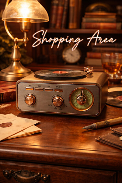 Shopping Area Nostaljik Plak Tasarımlı Şarjlı Bluetooth Radyo – FM/AM, USB/TF...