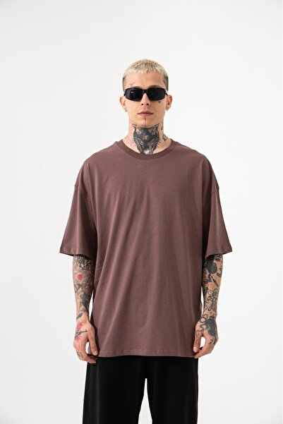 Machinist Υπερμεγέθη Βασικό Μπλουζάκι Παλιάς Κοπής Καφέ