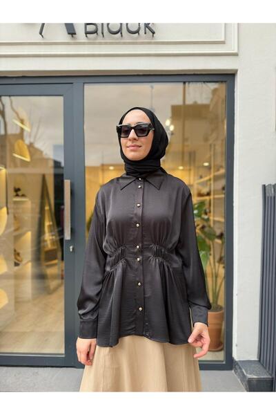 Babil Butik 2601-3026 Women's Shirt with Waist Detail Black