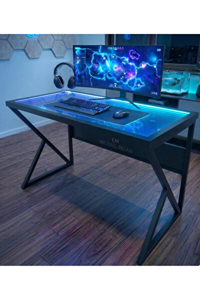 Michael Brean Luxury Edition Cam Yüzey Ledli Gaming Masa
