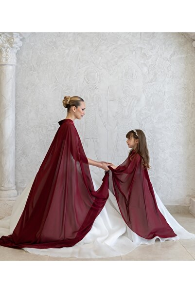 paris in paris Φόρεμα για ενήλικες και παιδιά σε μπορντό χρώμα με κάπα στον ώμο