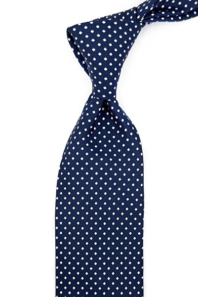 Kravatkolik Navy Blue - White Small Pattern Italian Silk Tie Ik2370