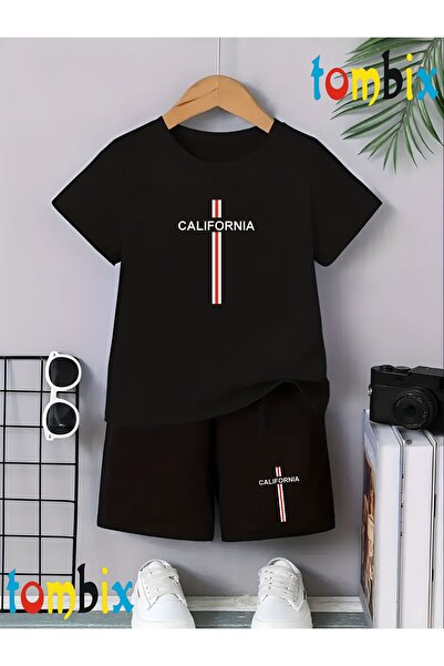 tombix California Two-Tone Printed T-Shirt Shorts Summer Children's Set