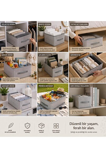 DEMİROĞLU EV TEKSTİL 4 τμχ Οργανωτής ντουλάπας Πτυσσόμενο κουτί αποθήκευσης ρ...