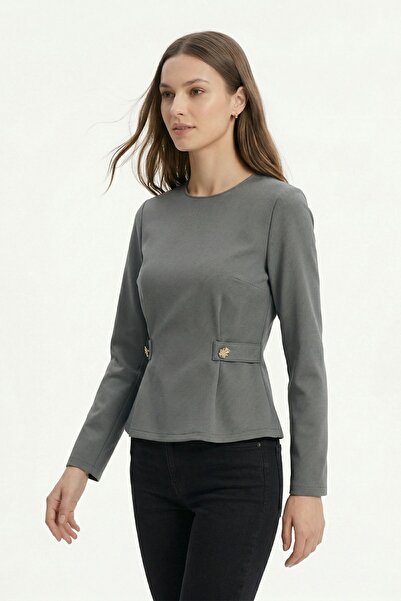 Rays Μπλούζα με μακριά μανίκια και κουμπιά σε χρώμα ανθρακί 8492A