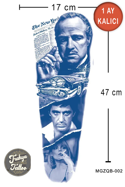 Trakya Tattoo 1 Ay Kalıcı Dövme Tam Kol The Godfather Geçici Dövme