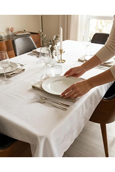 homease Τραπεζομάντηλο λευκό ζακάρ με δαμασκηνό σχέδιο |   Αδιάβροχο και ανθε...