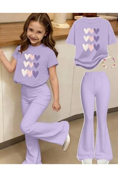 Kids Καλοκαιρινό μπλουζάκι LILA με στάμπα καρδιάς - Ισπανικό παντελόνι με φαρ...