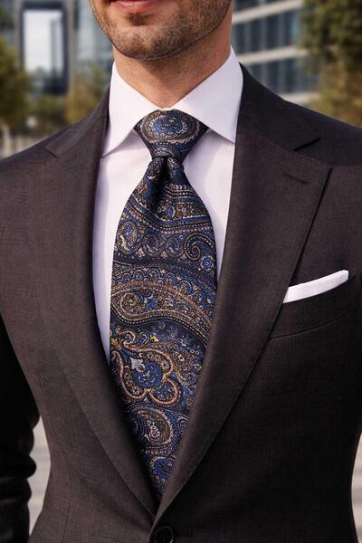 Kravatkolik Prodotti Style Σχέδιο Σάλι Ιταλική Μπλε Μεταξωτή Γραβάτα IK2359