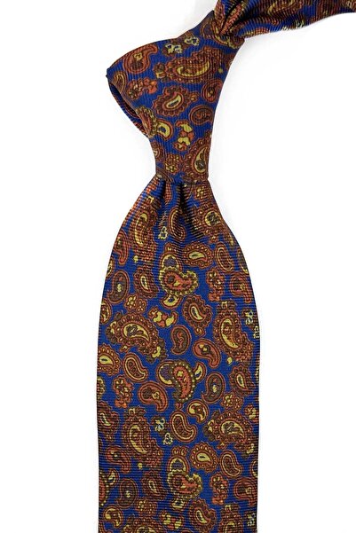 Kravatkolik Μπλε - Πορτοκαλί Σχέδιο Σάλι Ιταλική Μεταξωτή Γραβάτα IK2374