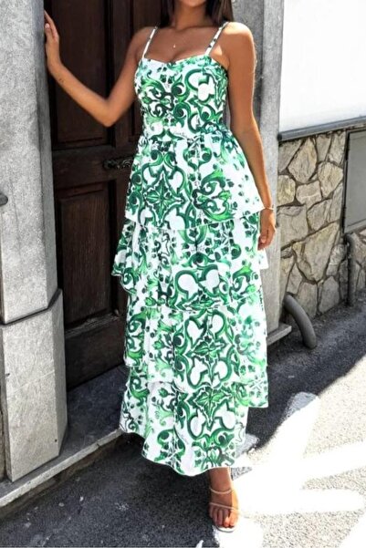 Pulli Collection Десенирана миди рокля с многопластови презрамки – Стилна и п...