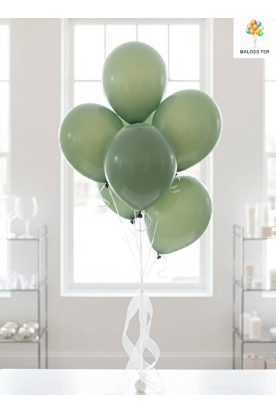 baloss fer Okaliptus Balon Seti 10’lu Mat Pastel Yeşil Şık Doğum Günü Parti D...