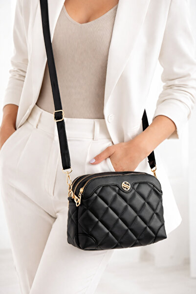 Daj Company Μαύρη γυναικεία τσάντα με καπιτονέ σχέδιο πολλαπλών τμημάτων και ...