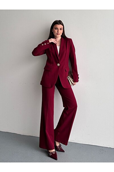 moda çağdaş Σετ παντελονιού με χρυσά κουμπιά και μπλέιζερ premium κοπής