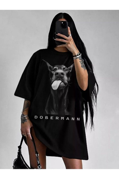 ZAVIXO -UNISEX Oversize μπλουζάκι με στάμπα Dobermann, ελάχιστο 100% βαμβάκι,...