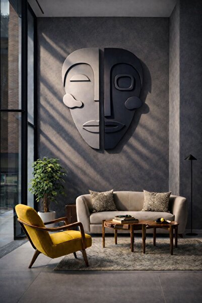 ZESİBA Modern Bohem İkili Yüz Ahşap Duvar Dekoru 80x50 cm | İkili Mask | Ev, ...
