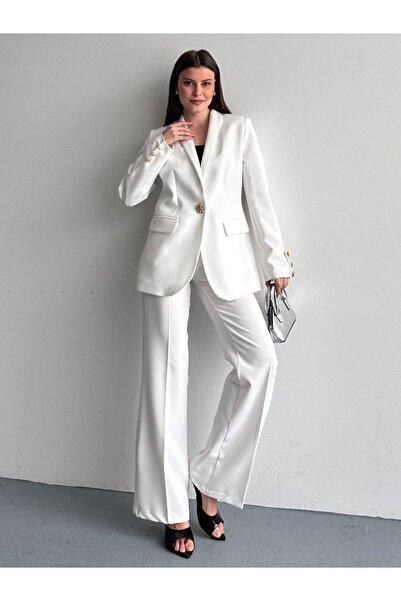 moda çağdaş Gold Button Premium Cut Blazer and Trousers Set