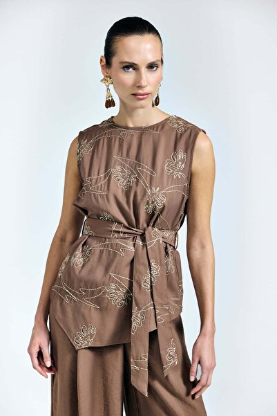 Sateen Μπλούζα Ντίνα - Καφέ