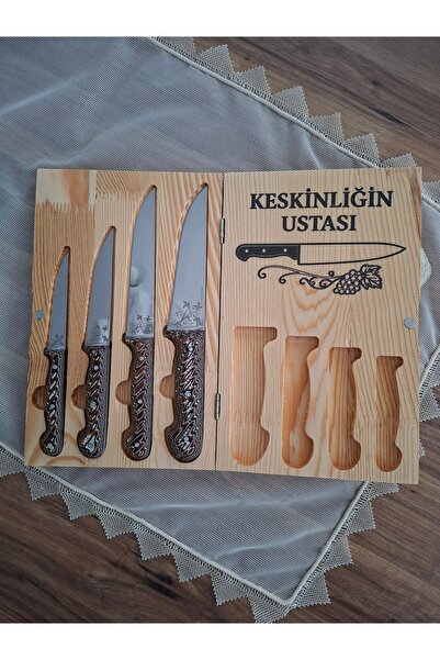 Bordo 4'Lü Mutfak Bıçak Seti + Kesme Tahtası ve Bıçak Kutusu