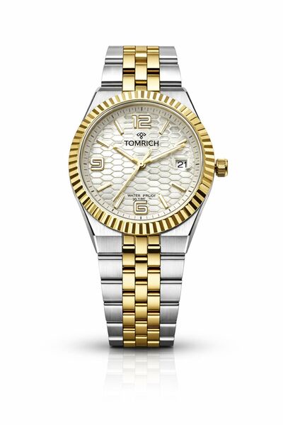 TOMRICH Royal Hive Men’s Analog Watch Stainless Steel Gold Silver Bracelet wi...