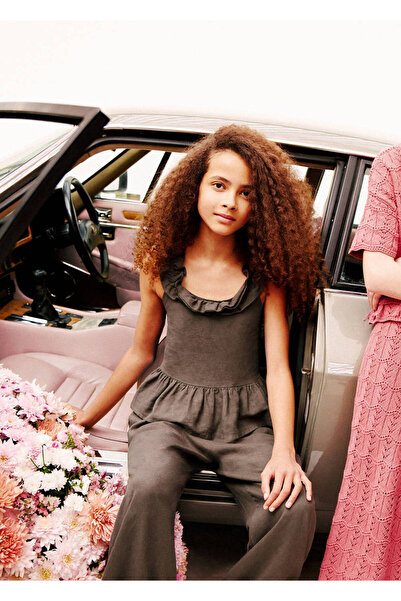 MANGO Kids Keten karışımlı volanlı bluz