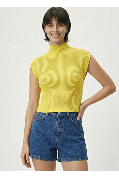 Neden Tekstil Γυναικεία πλεκτή μπλούζα με μισό ζιβάγκο, ριμπ ύφανση, αμάνικη ...