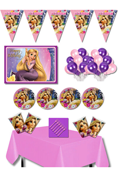 Parti Furyası Rapunzel Doğum Günü Parti Seti 32 Kişilik 70x100 cm Mega Afişli...