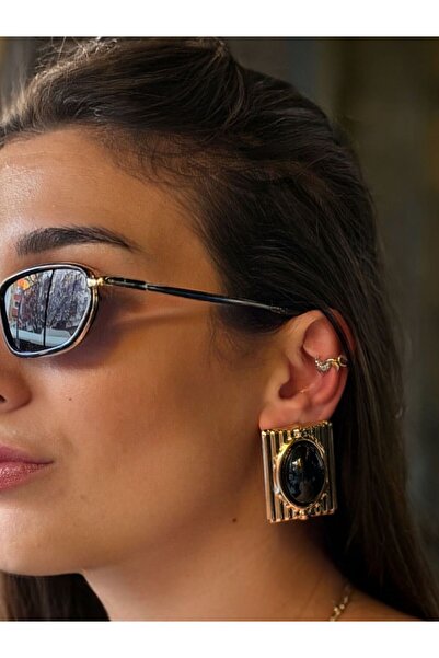 Niceboutique أقراط مستطيلة من الذهب من إيسا ستيل