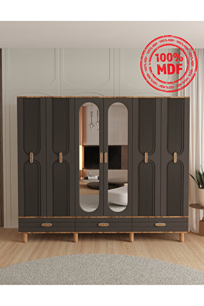 Teen & Bright VENÜS 6 KAPAKLI ÇEKMECELİ GARDIROP - TAMAMI MDF