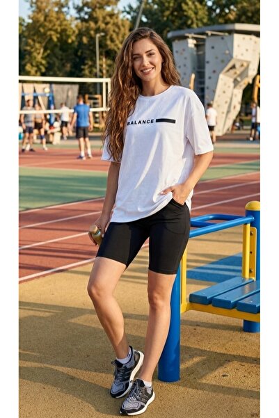 LiyAdaCo Μπλουζάκι Unisex White Balance με στάμπα Oversize με λαιμόκοψη ποδηλ...