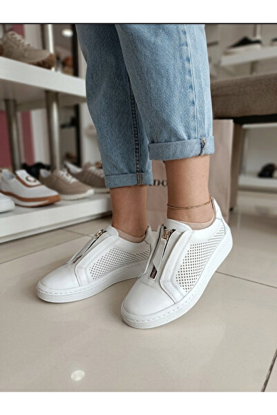 MARCO ROCCO Genuine Leather Perforated Detailed Zippered Casual Shoes
