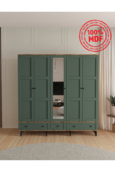Teen & Bright TOPRAK 5 KAPAKLI ÇEKMECELİ GARDIROP - TAMAMI MDF