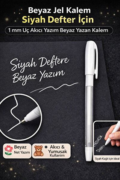 Tamsena Store Beyaz Jel Kalem Siyah Defter İçin 1 mm Uç Akıcı Yazım Beyaz Yaz...