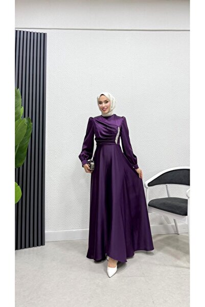 moda crn Önü Drapeli Taş Detaylı Tesettür Abiye