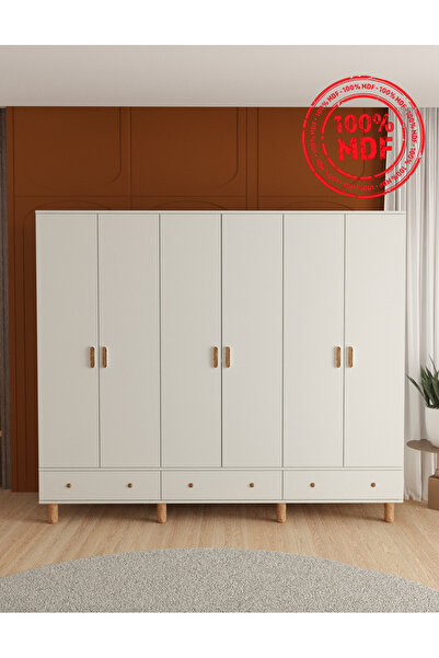 Genel Markalar %100 MDF Bohem 6 Kapaklı Çekmeceli Modüler Gardırop