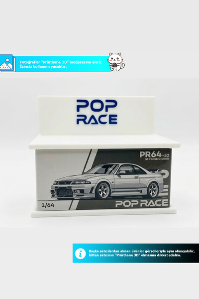Printhane 3D Pop Race Logolu 1:64 Model Araba Standı