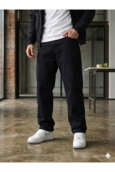 MODAMESTO Pantaloni de blugi negri pentru bărbați, cu croială largă