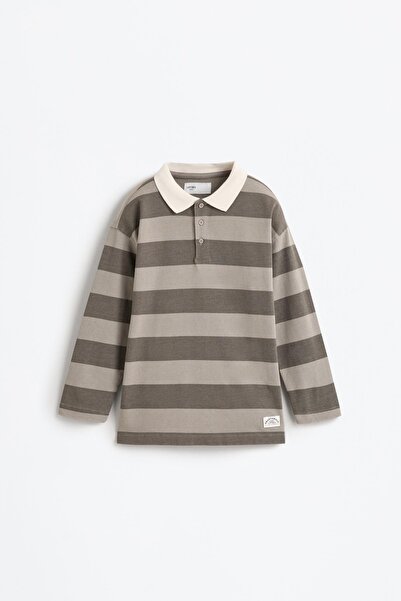 LEFTIES Çizgili uzun kollu polo yaka t-shirt