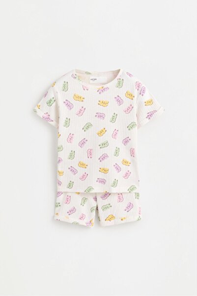 LEFTIES Fitilli ayıcık desenli kısa pijama