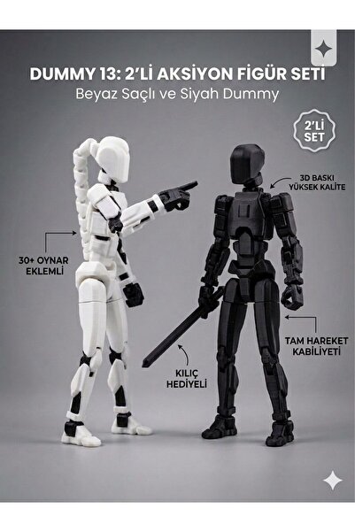 MD Design Dummy 13 Saçlı Kız ve Siyah Figür İkili Set - Hareketli Eklemli 3D ...