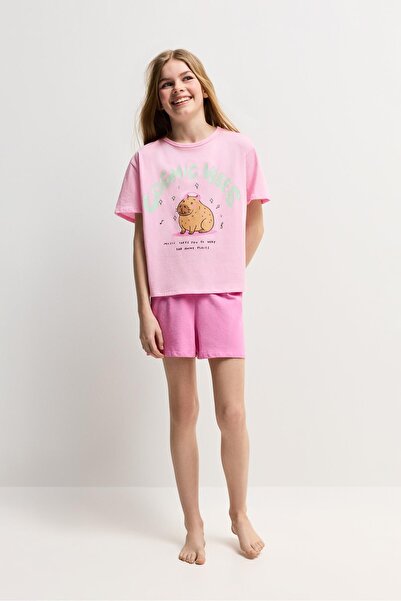 LEFTIES Desenli kısa pijama takımı