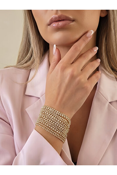 Eva Takı Store Çoklu Döküm Su Yolu Rhinestone Gold Renk Kristal Bileklik