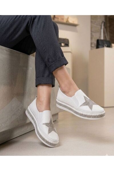 Daloğlu Λευκή πέτρα με λεπτομέρεια σε σχέδιο αστεριών Γυναικεία αθλητικά παπο...